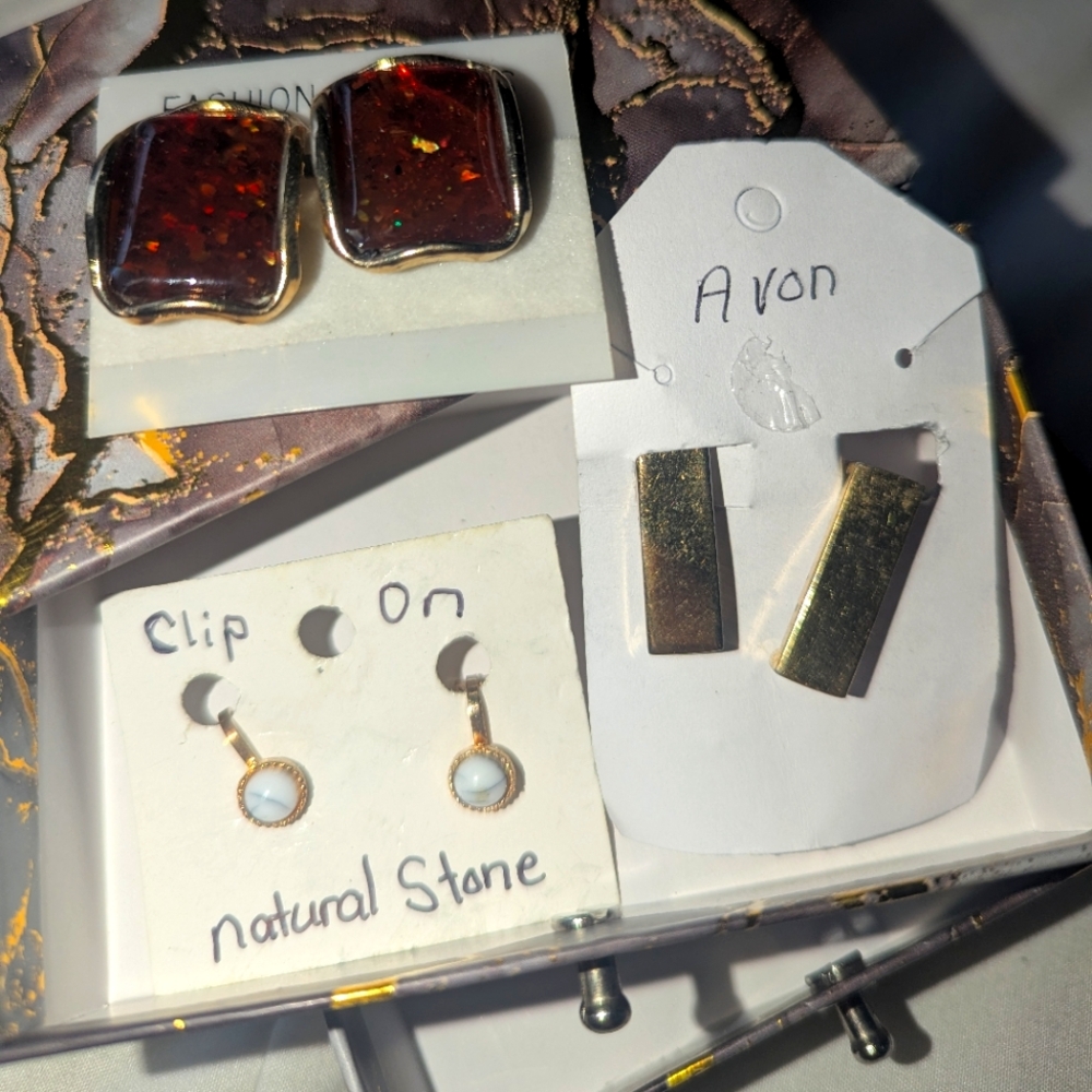 Avon Gold, Brown & Stone Clip-On Earrings Collection